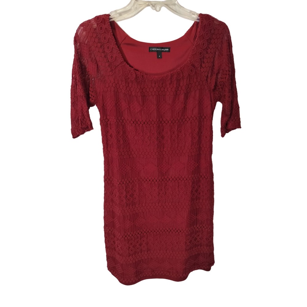 Chris Mclaughlin Red Lace Fully Lined Dress Size 4